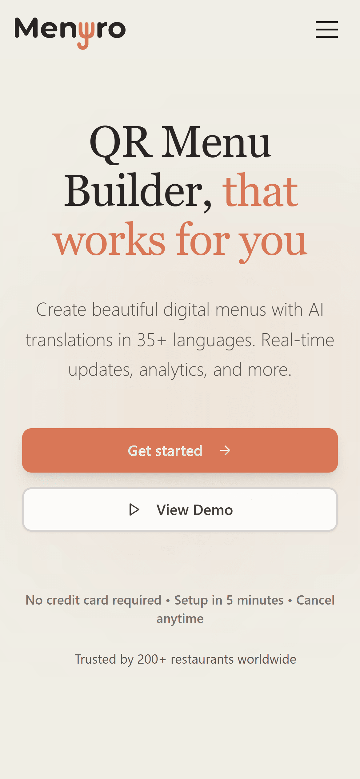 Menyro - Mobile view