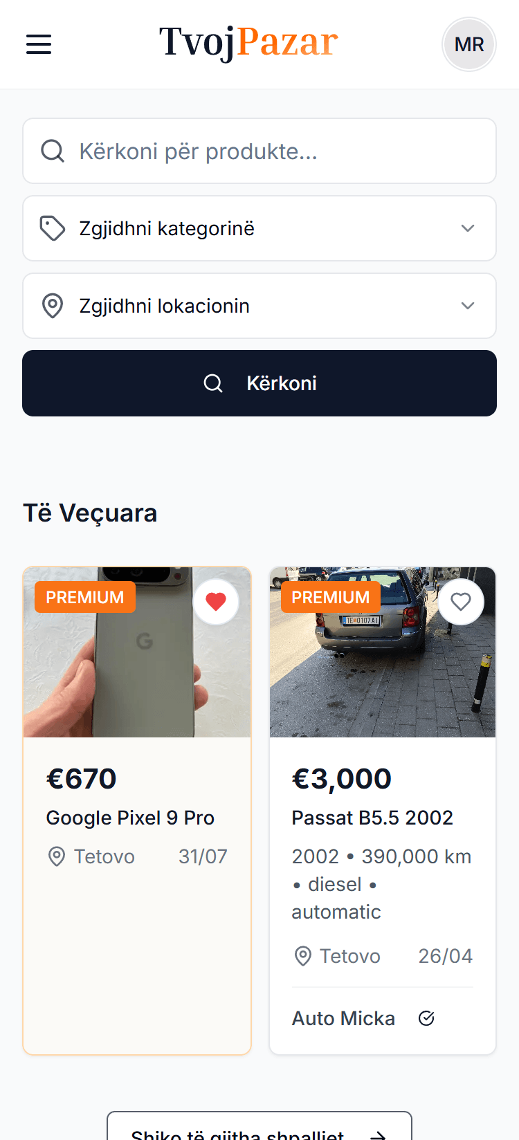 TvojPazar - Mobile view
